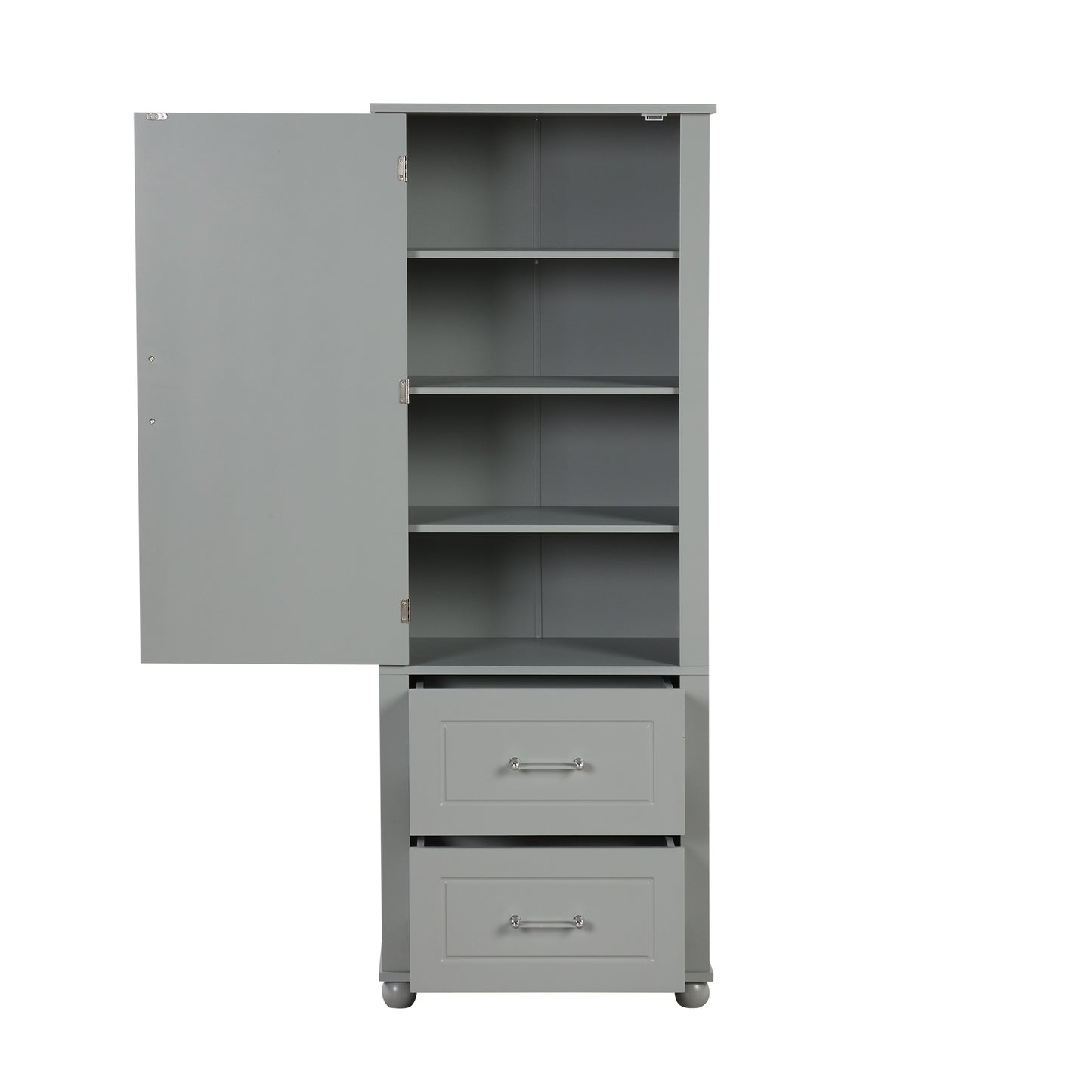 Tall Bathroom Storage Cabinet, Freestanding Storage Cabinet with Two Drawers and Adjustable Shelf, MDF Board , Grey