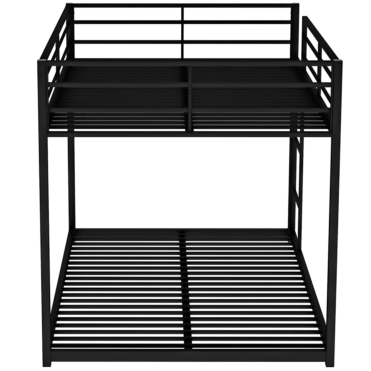 Full over Full Metal Bunk Bed Low Bunk Bed with Ladder Black