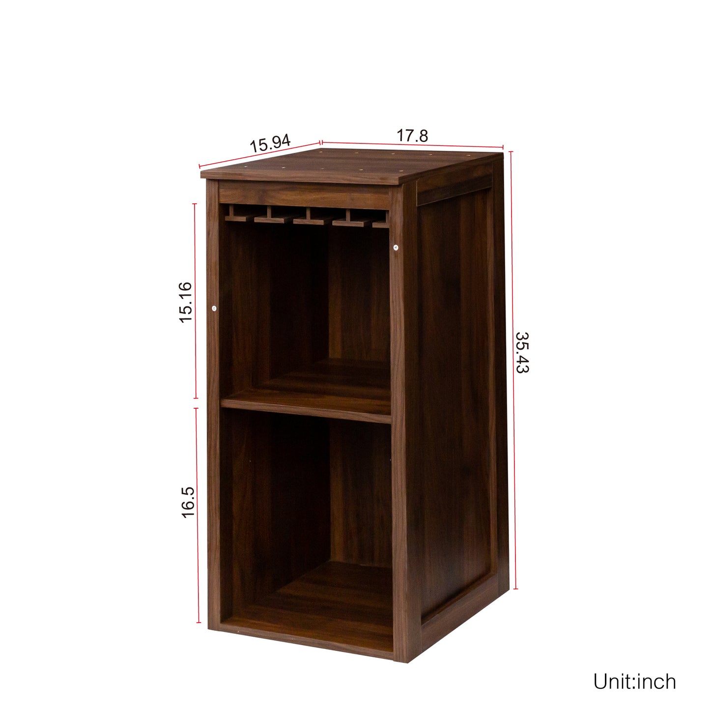 Brown walnut color modular wine bar Cabinet with Storage Shelves with Hutch for Dining Room