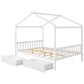 Full Size House Platform Bed with Two Drawers Headboard and Footboard,Roof Design White