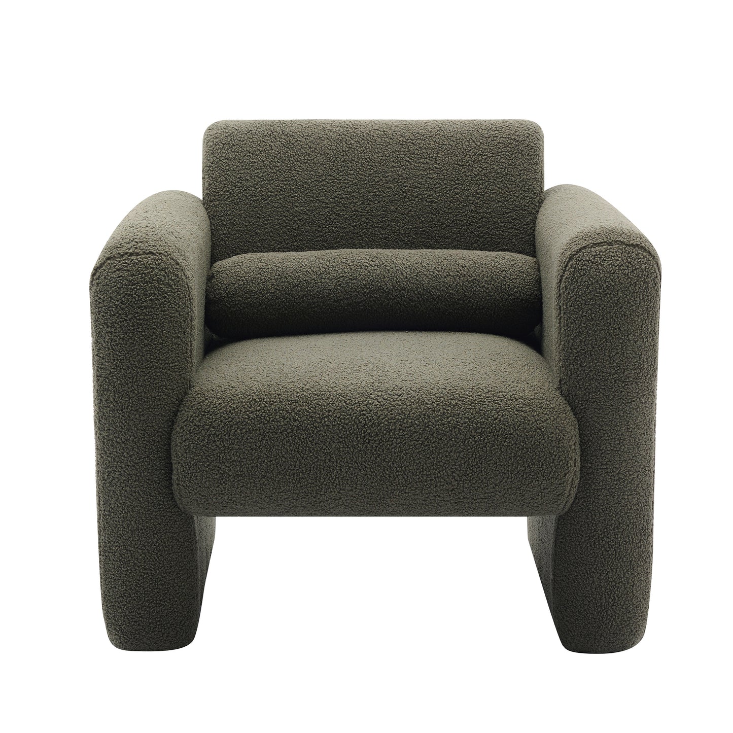 Modern Chair with Sheepskin Sherpa Fabric, Soft Cushion Armchair in Seaweed Green for Living Rooms