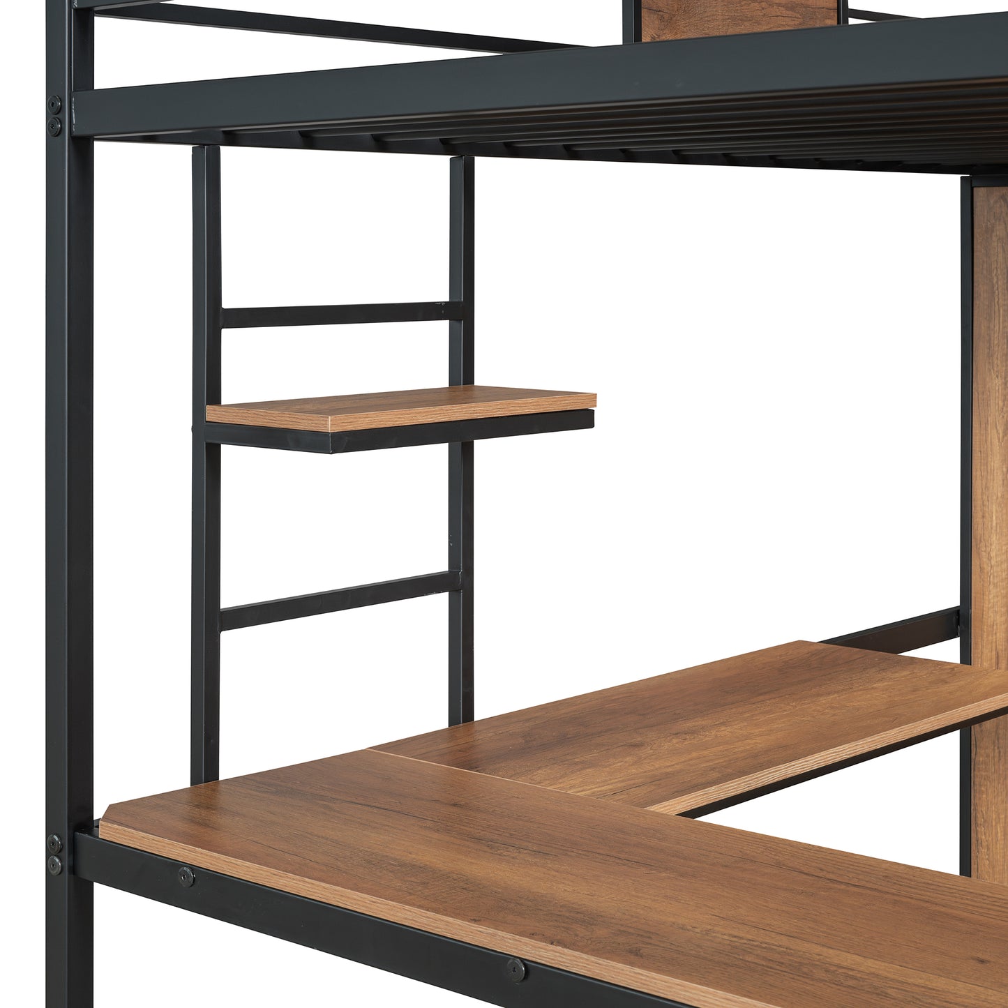 Twin Size Loft bed with L-shape Desk and Wardrobe, Black