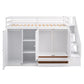 Functional Loft Bed with 3 Shelves, 2 Wardrobes and 2 Drawers, Ladder with Storage, No Box Spring Needed, White