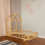 Wooden Twin Size Children's Bed with Detachable Headboard and Integrated Clothes Drying Rack, Natural