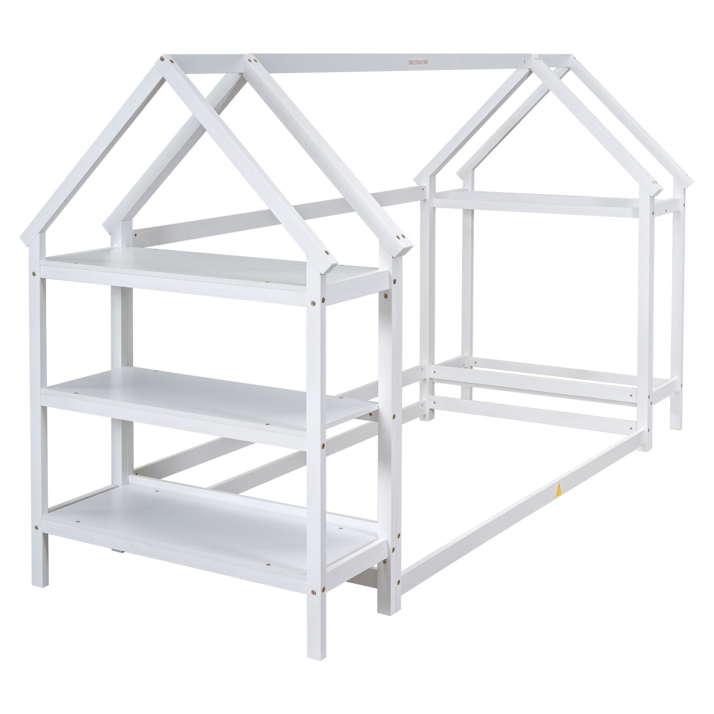 Twin House-Shaped Floor Bed with 2 Detachable Stands White