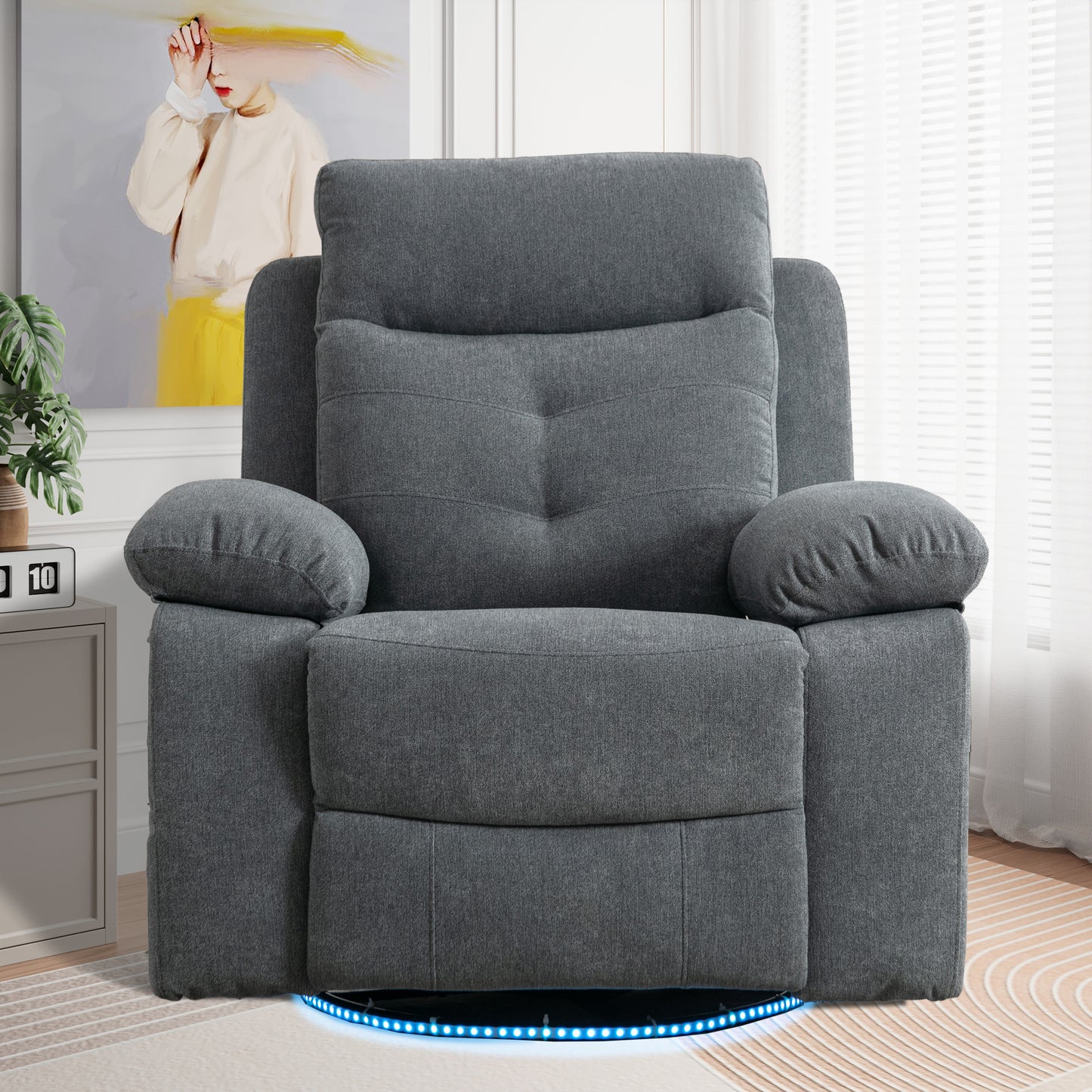 Sillón reclinable eléctrico giratorio de 270 grados con luz LED, puerto de carga USB+C y respaldo ajustable