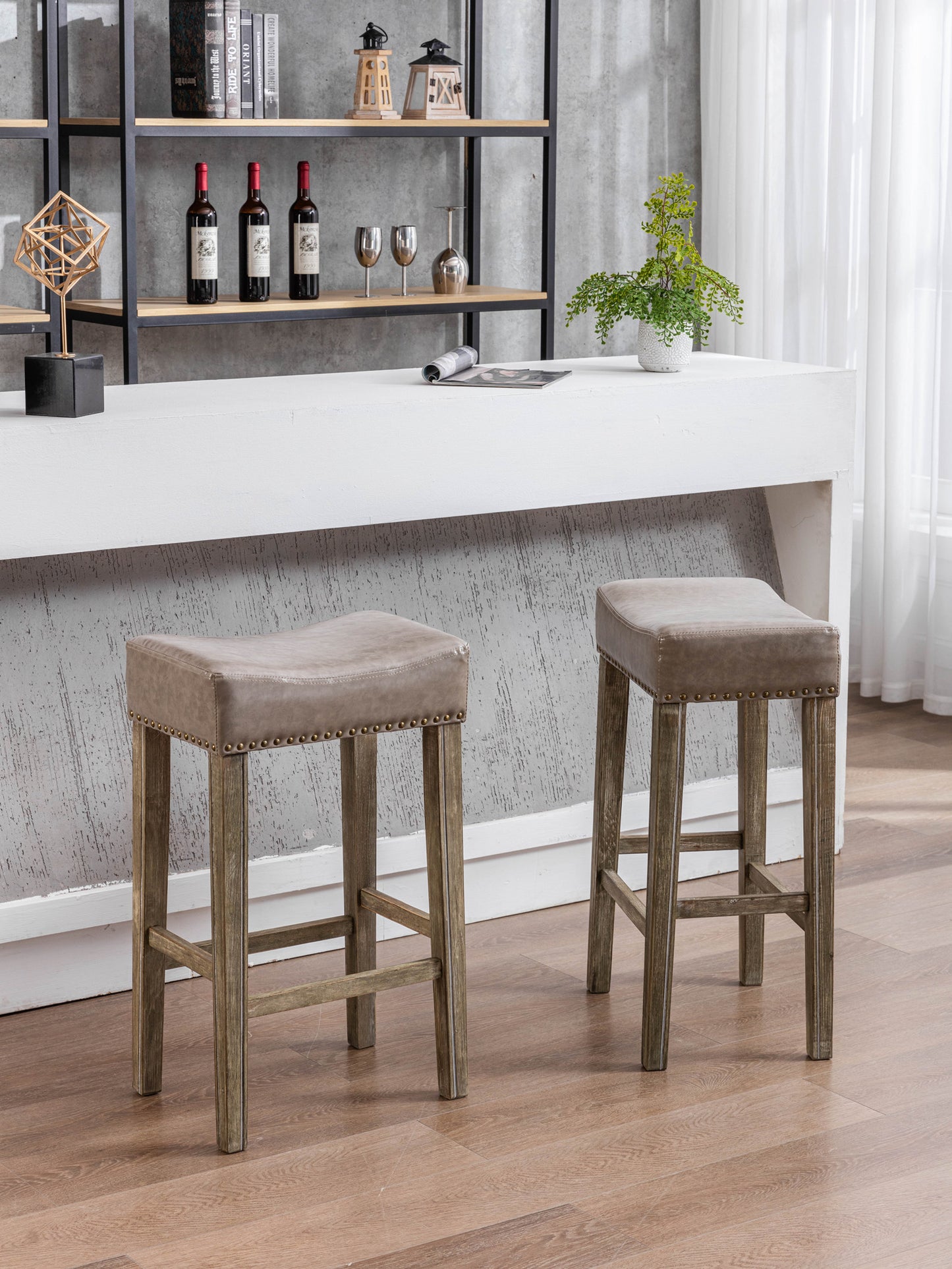 Bar Stools for Kitchen Counter Backless Faux Leather Stools Farmhouse Island Chairs (29 Inch Gray Set of 2) Change title: