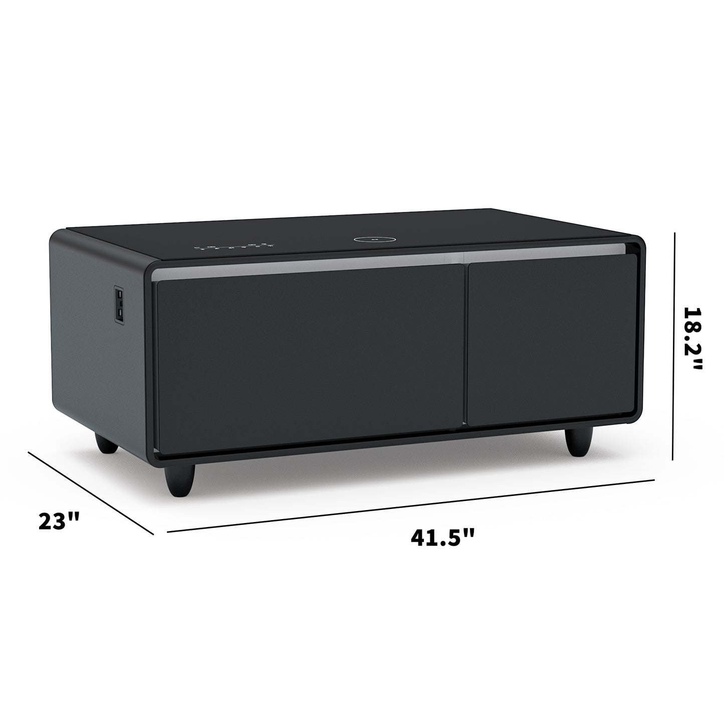 Modern Smart Coffee Table with Built-In Fridge, Bluetooth Speaker, Wireless Charging, and Touch Control Panel, Black