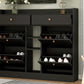 ONTREND modern shoe cabinet with 4 flipped drawers, multifunctional double-layer shoe storage with drawers, black.