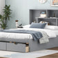 Full Size Platform Bed with Storage Headboard and 2 Drawers, Gray