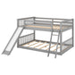 Full over Full Bunk Bed with Convertible Slide and Ladder  Gray