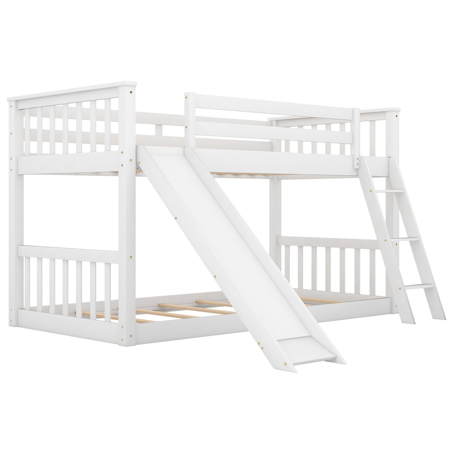 Twin over Twin Bunk Bed with Convertible Slide and Ladder  White