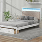 Wood Full Size Platform Bed with Upholstered Headboard and LED and 2 Drawers, Antique White