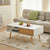 Rattan Coffee table sliding door for storage solid wood legs White