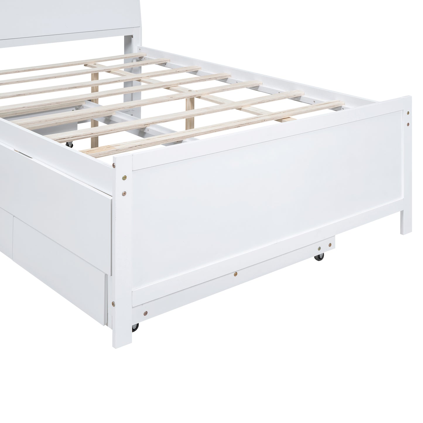 Full Size Platform Bed with Storage LED Headboard  Twin Size Trundle and 3 Drawers White