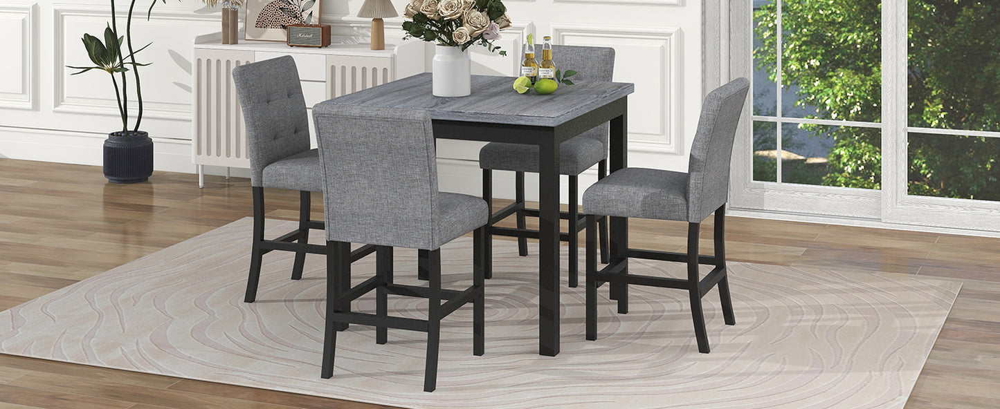 TOPMAX 5-Piece Cabinet Dining Table Set, Wooden Square Table with 4 Soft Cushioned High Back Chairs, Black