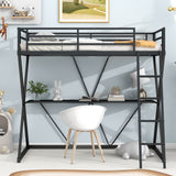 Twin Size Loft Bed with Desk Ladder and Full-Length Guardrails  X-Shaped Frame Black