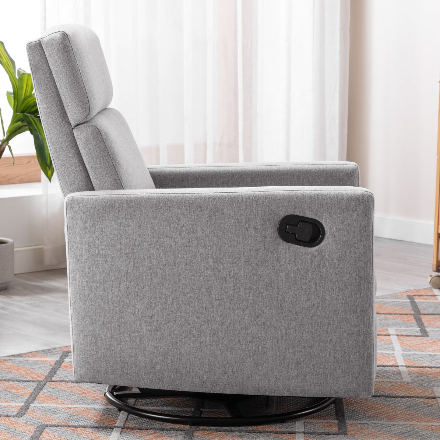 Modern Upholstered Rocker Nursery Chair Plush Seating Glider Swivel Recliner Chair Gray