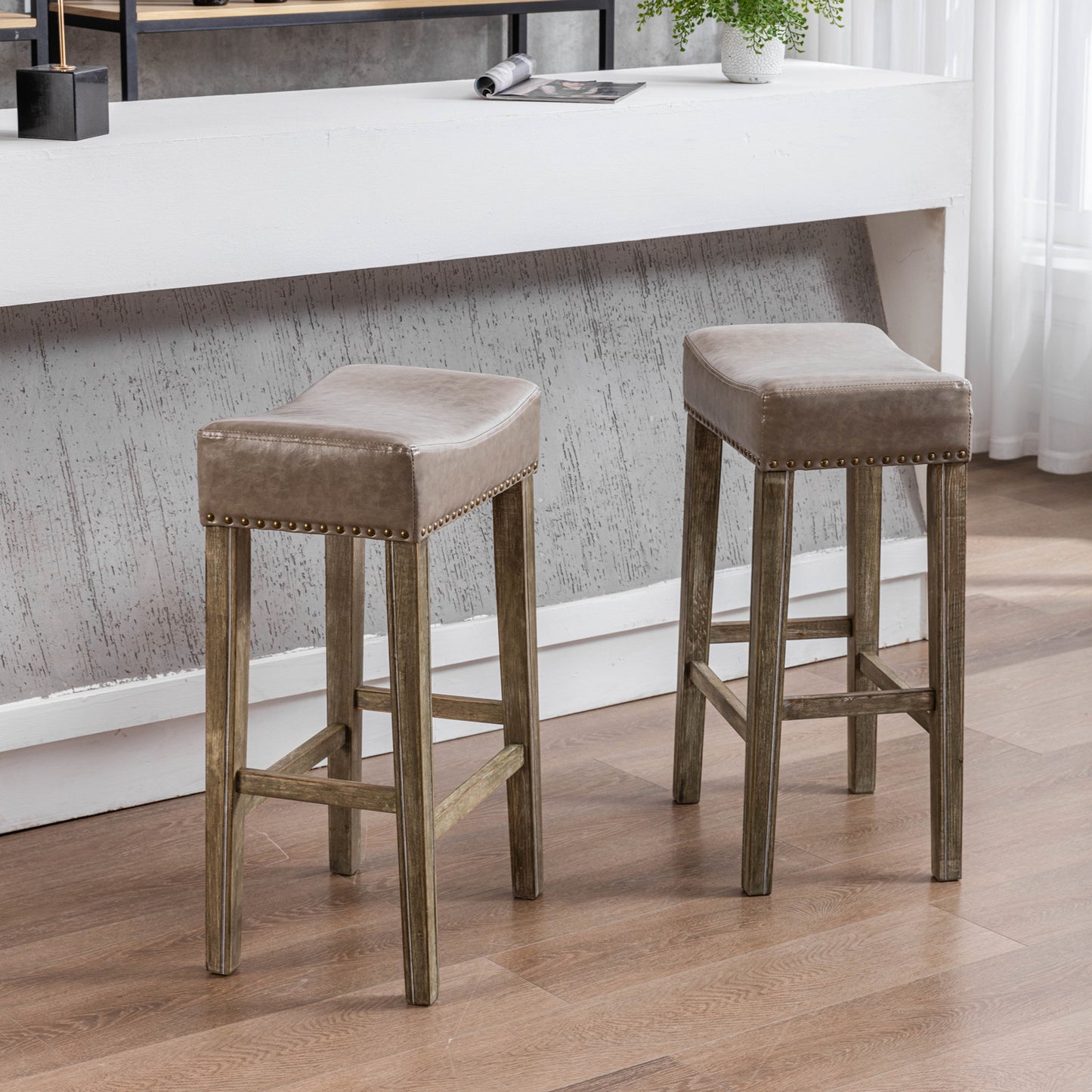 Bar Stools for Kitchen Counter Backless Faux Leather Stools Farmhouse Island Chairs (29 Inch Gray Set of 2) Change title: