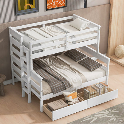 Wood Twin over Full Bunk Bed with 2 Drawers  White