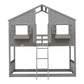 Twin over Twin House Bunk Bed with Roof , Window, Window Box, Door , with Safety Guardrails and Ladder, Grey