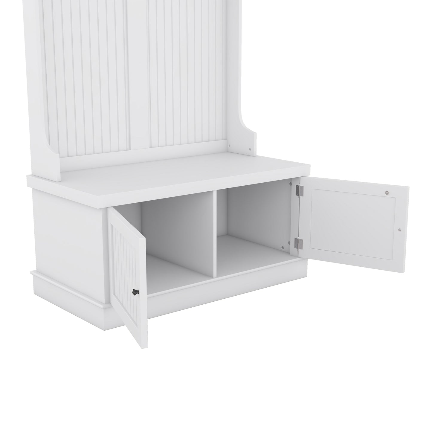 Hall Tree with Storage Shoe Bench, 4-in-1 Design with Coat Racks and 4 Hooks, White Finish