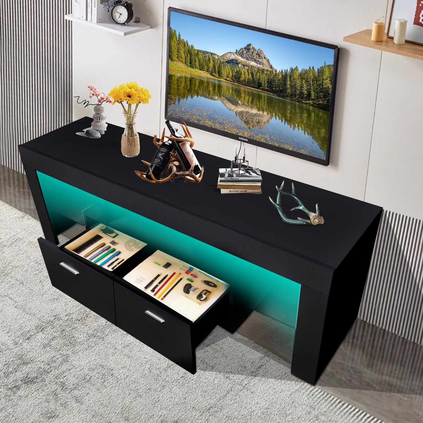 LED TV stand modern TV stand with storage Entertainment Center with drawer TV cabinet