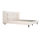 Queen Size Upholstered Platform Bed with LED Lights and U-Shaped Headboard, Linen Fabric, Beige