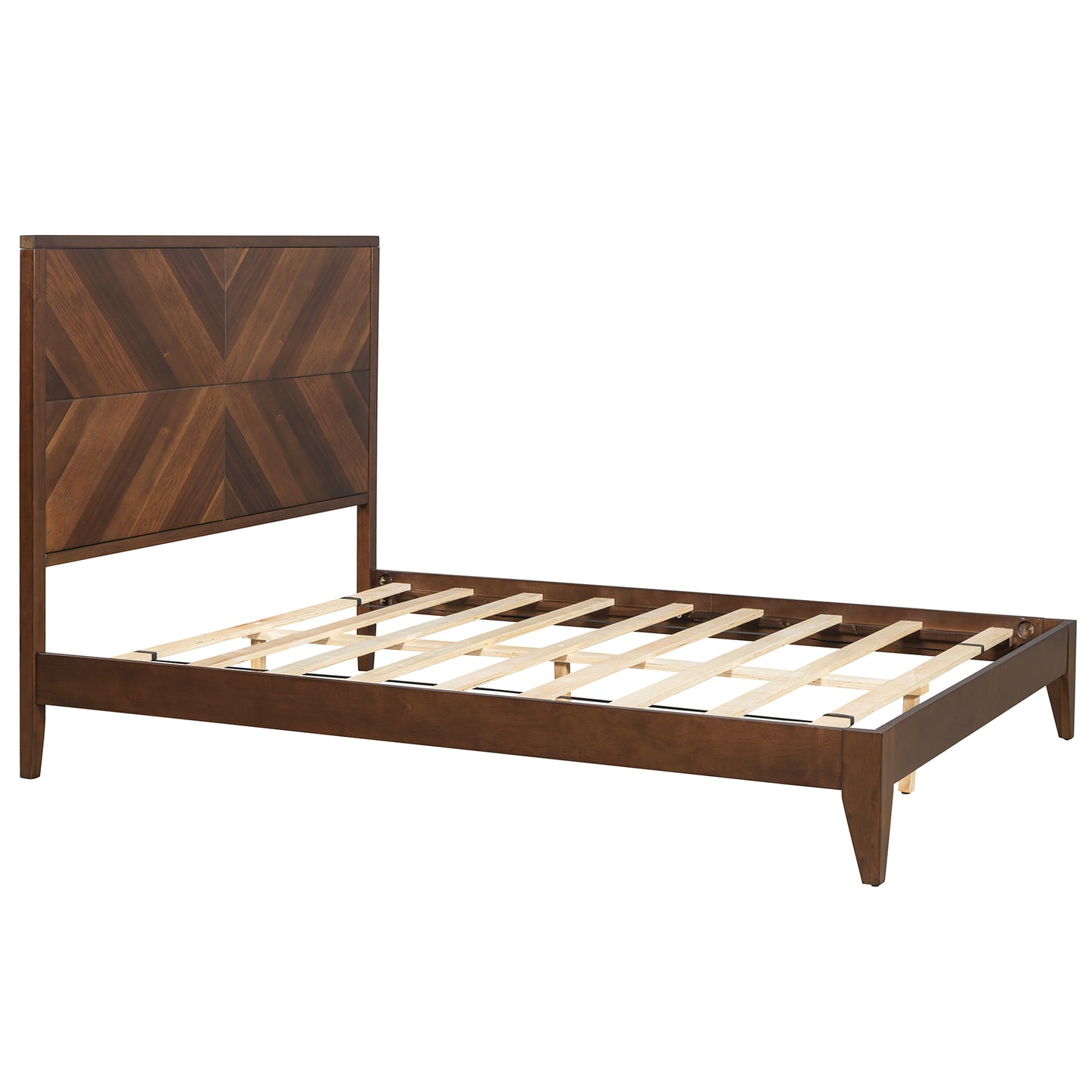 Mid-Century Modern Platform Bed Wood Slat Support with No Box Spring Needed,Queen, Walnut