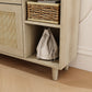 Natural Bohemian style shoe cabinet with 3 rattan flip drawers, 3 square shelves, and 1 storage drawer,  Natural