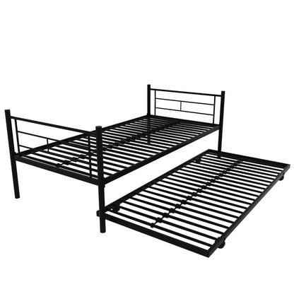 Twin Over Twin Metal Bunk Bed Frame with Trundle（Upgrade reinforcement version）