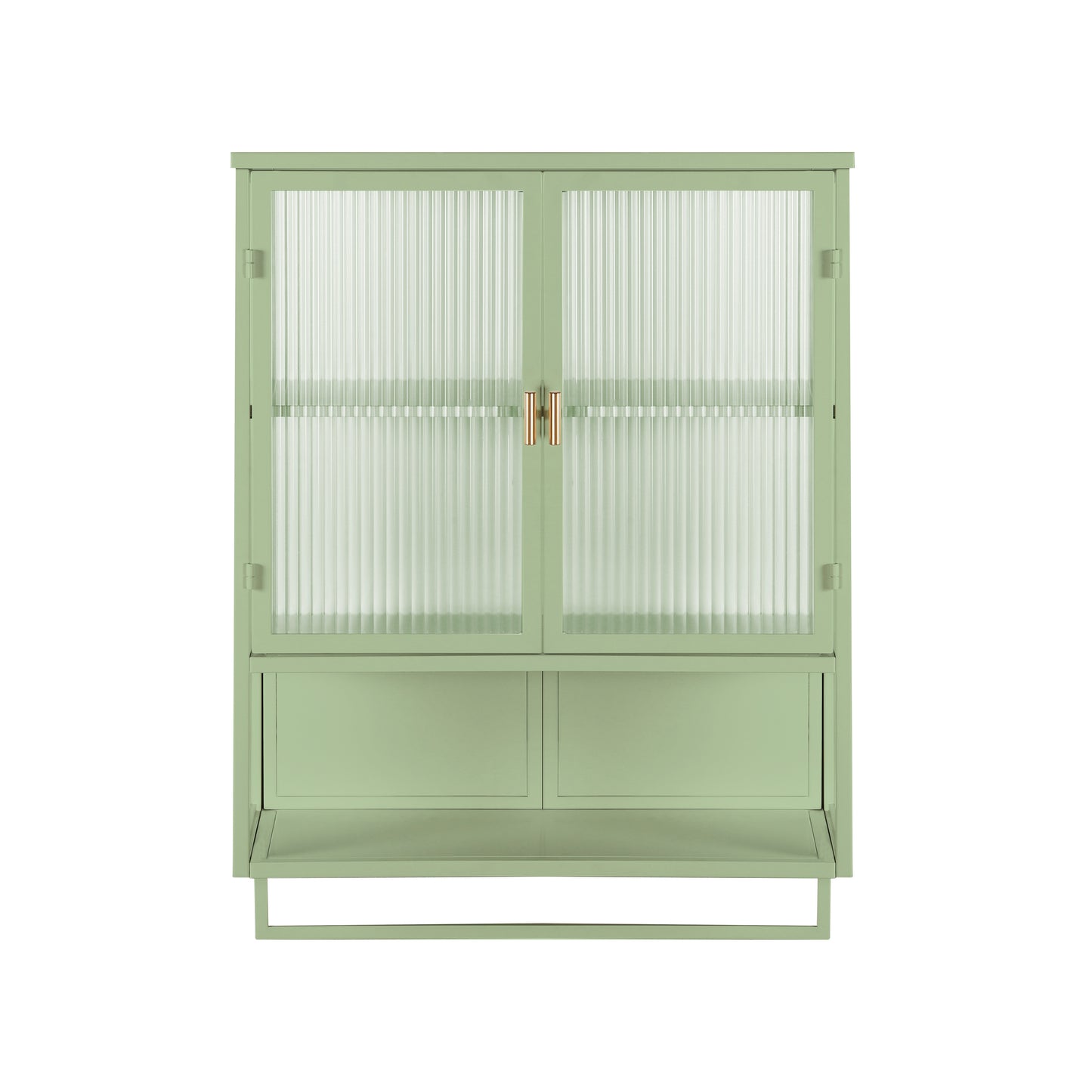 Glass Doors Modern Two-door Wall Cabinet with Featuring Two-tier Enclosed Storage Green