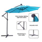 10 FT Solar LED Patio Outdoor Umbrella Hanging Cantilever Umbrella Offset Umbrella Easy Open Adustment with 32 LED Lights