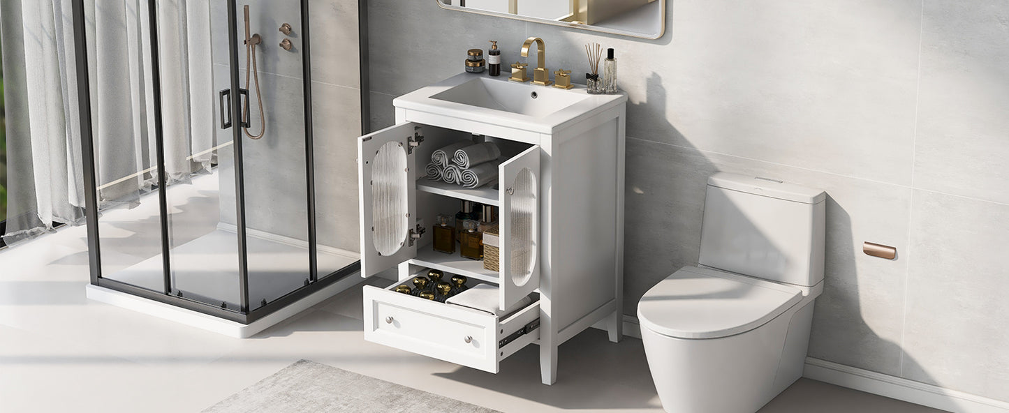 Bathroom Vanity with Sink, Bathroom Vanity Cabinet with One Drawer and Doors, Adjustable Shelf, Solid Wood and MDF, White