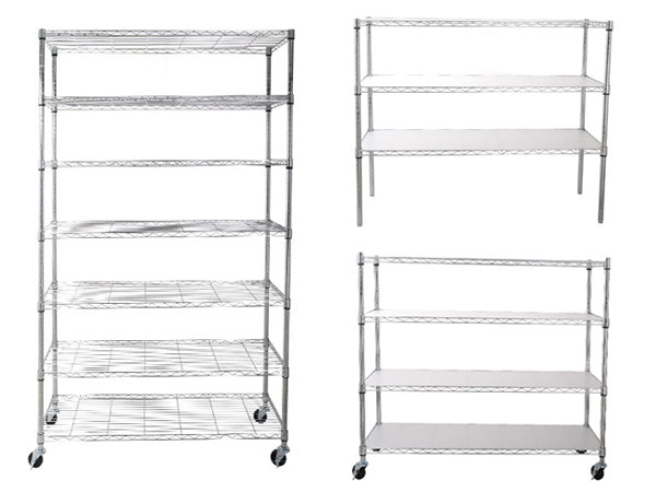 7 Tier Wire Shelving Unit 2450 LBS NSF Height Adjustable Metal Garage Storage Shelves with Wheels Chrome