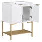 Bathroom Vanity with Sink, Bathroom Vanity Cabinet with Two Doors and Gold Metal Frame, Open Storage Shelf, White