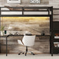 Twin XL loft bed with L-shaped desk and USB, metal loft bed with wardrobe and adjustable shelf, LED loft bed, black