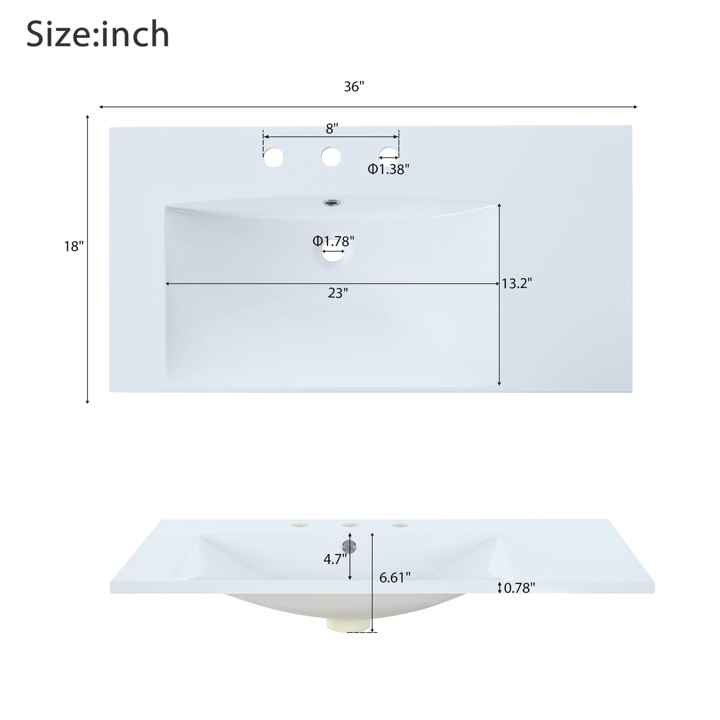 Single Bathroom Basin Sink, Left Offset Sink Vanity Top Only, 3-Faucet Holes, Resin