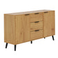 Side Panel Buffet Cabinet with 3 Drawers and 2 Doors, Natural Wood Finish for Kitchens and Dining Rooms