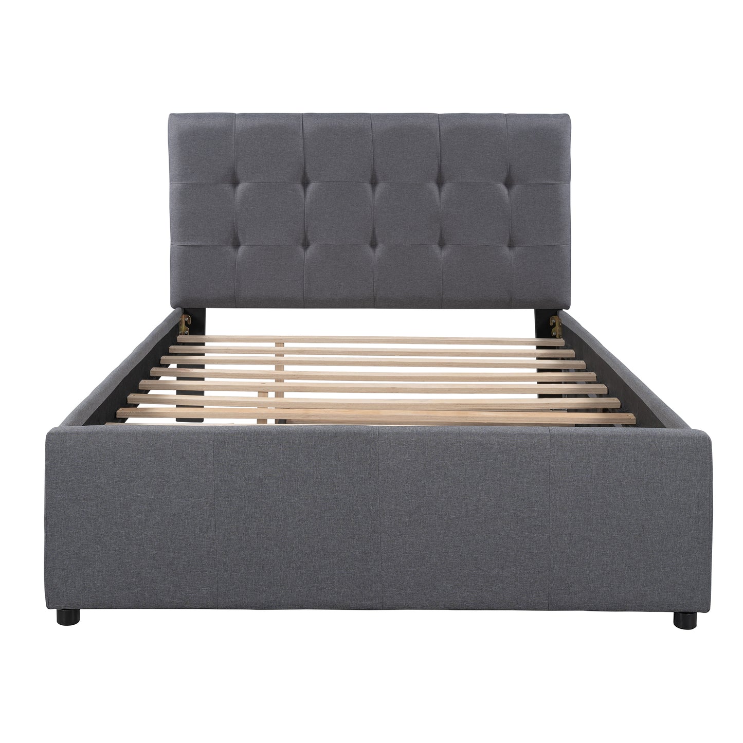 Linen Upholstered Platform Bed With Headboard and Trundle Full