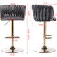 Set of 2 Bar Stools with Chrome Footrest and Swivel Base, Velvet Upholstery and Golden Legs, Grey Finish