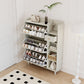 Natural Bohemian style shoe cabinet with 3 rattan flip drawers, 3 square shelves, and 1 storage drawer, white