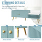 Modern Shoe Storage Bench with Hidden Storage and Upholstered Cushions, Tiffany Blue Finish