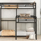 L-shaped Metal Triple Twin Size Bunk Bed, Black