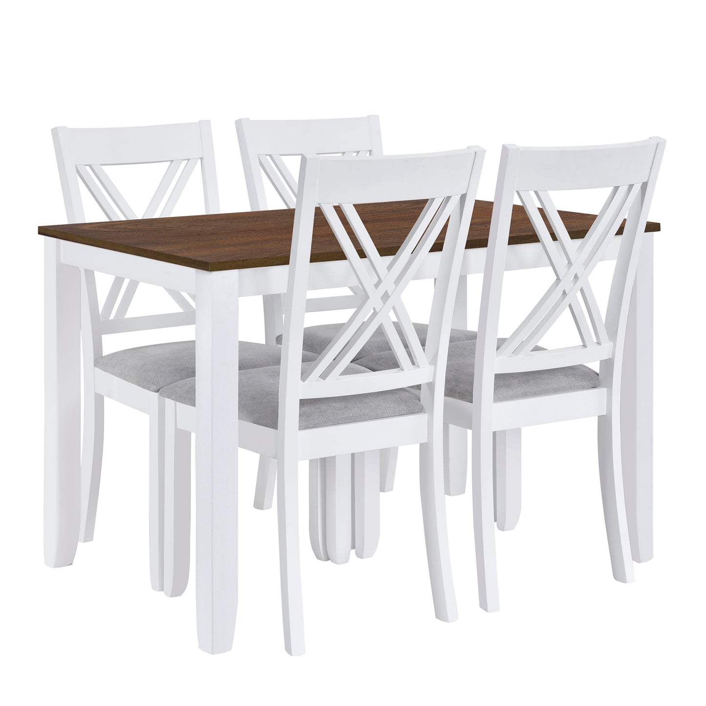 Juego de mesa de comedor de madera rústica minimalista de 5 piezas TOPMAX con 4 sillas con respaldo en X, acabado blanco