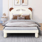 Twin Size Platform Bed with Bear Ears Shaped Headboard and LED Cream White