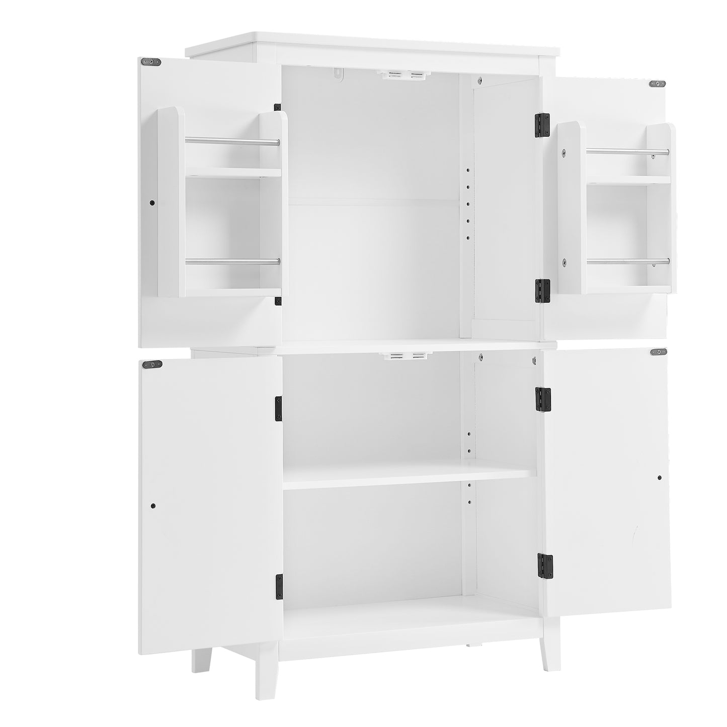 Bathroom floor storage cabinet, bathroom storage unit, 4-door independent cabinet, adjustable shelf, adaptive shelf, white