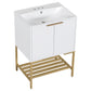 Bathroom Vanity with Sink, Bathroom Vanity Cabinet with Two Doors and Gold Metal Frame, Open Storage Shelf, White