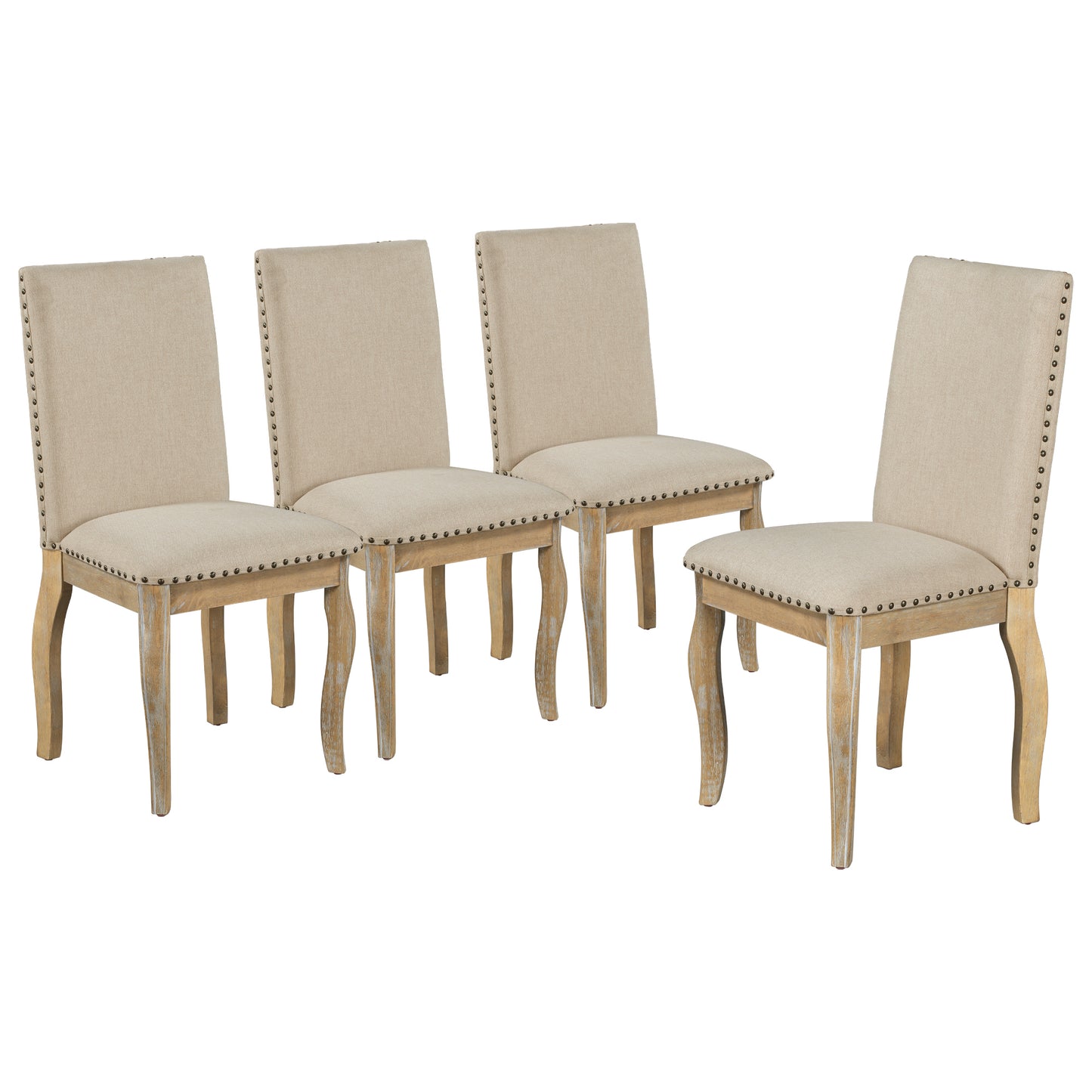 Juego de mesa de comedor estilo granja de 5 piezas TREXM con mesa redonda extensible y 4 sillas tapizadas, acabado en madera natural