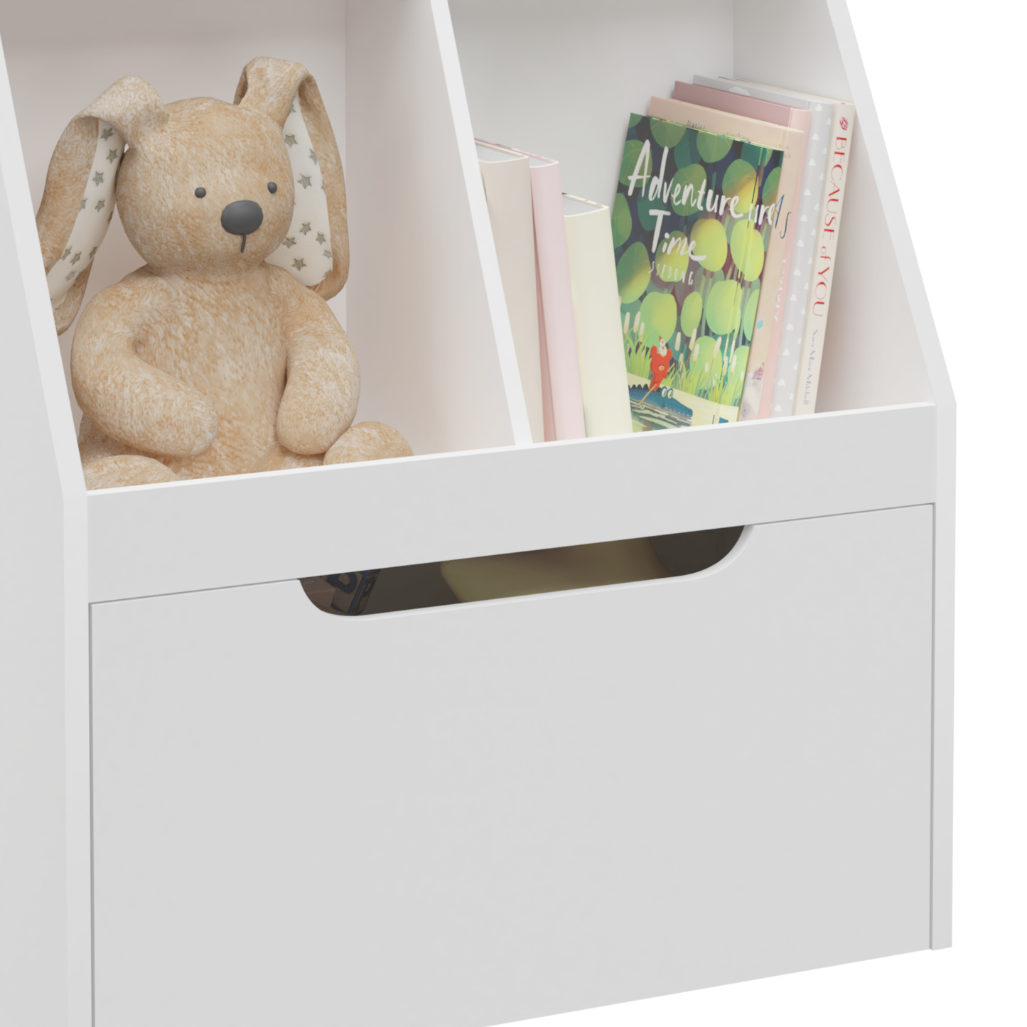 Kids Bookshelf with Drawer and Wheels Children's Book Display Wooden Bookcase White